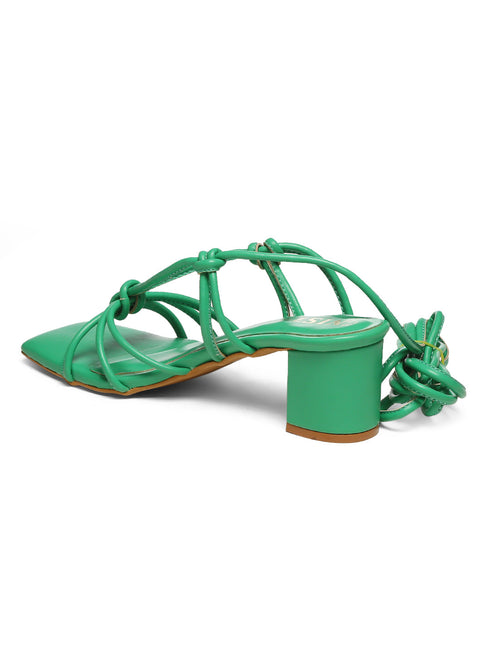 GNIST Green Strappy Tie up Block Heel Sandal